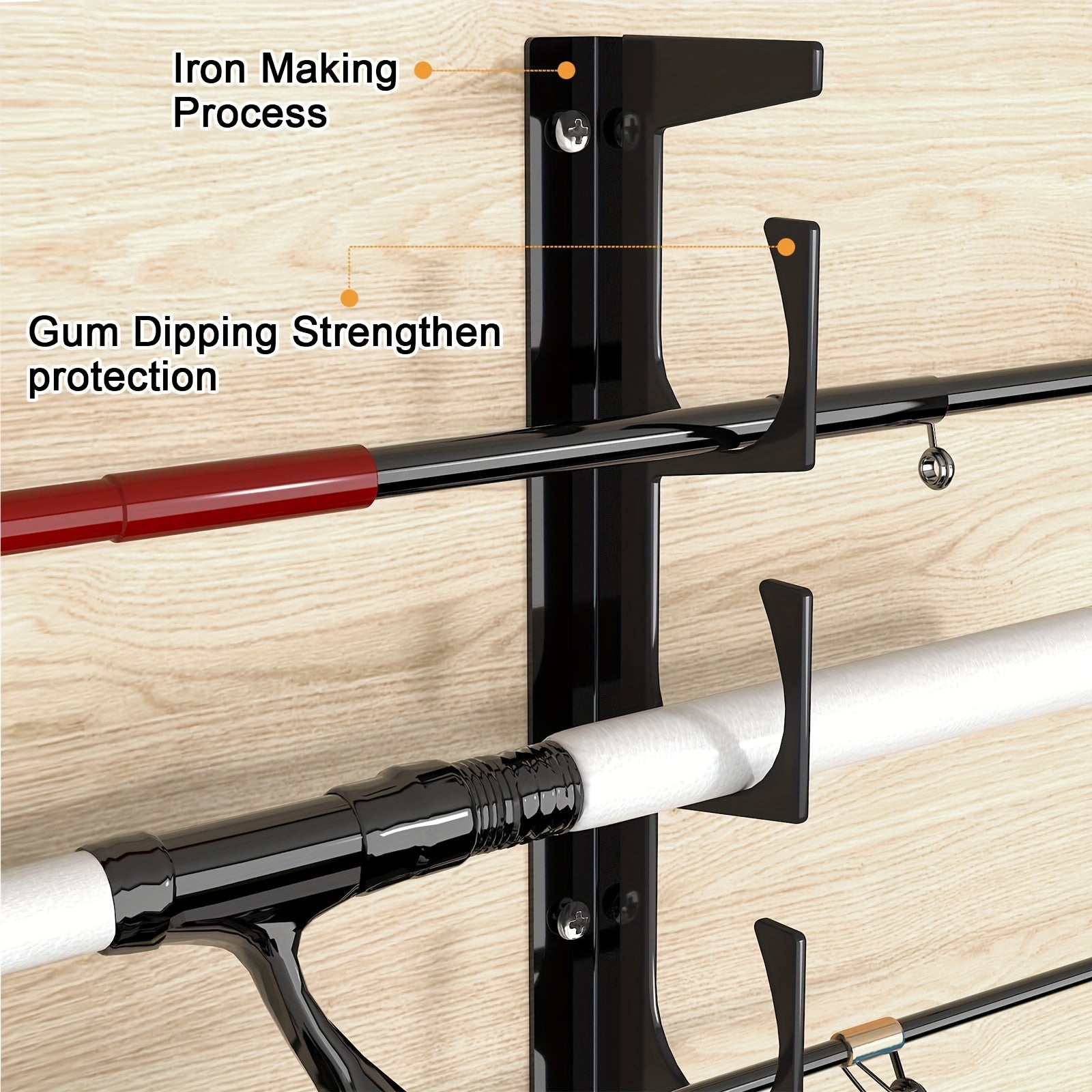 Heavy Duty Iron Fishing Rod Wall Rack for Multiple Rods Storage