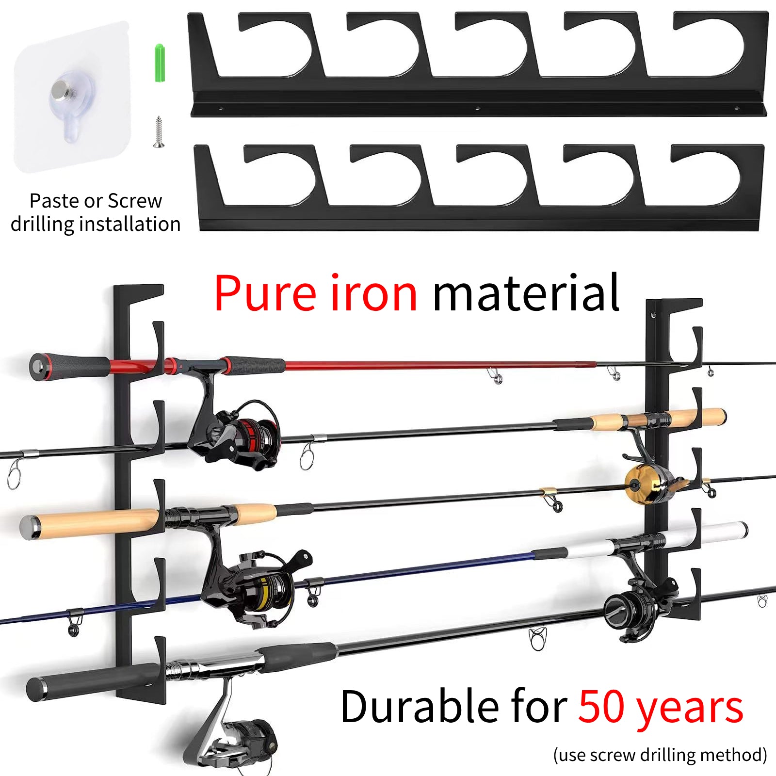 Iron Fishing Rod Holder for Cabin or Home Fishing Gear Organization