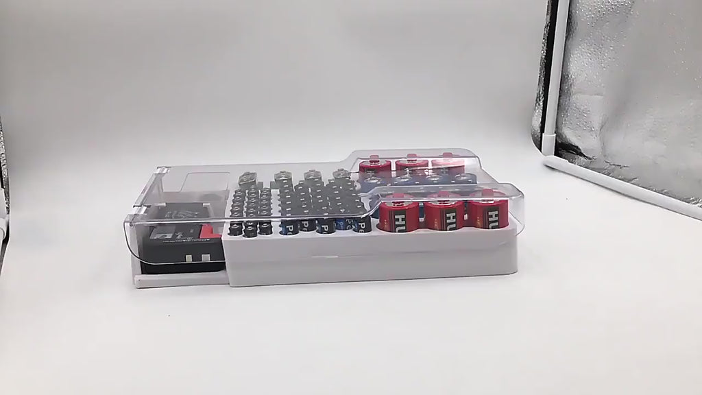 Battery Storage Box with Capacity Tester & Battery Conversion Tool（AA/AAA/C/D/9V/Button Cell）
